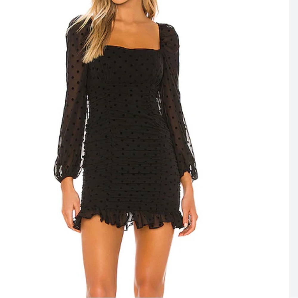 Lovers + Friends Black Sheer Polka Dot Ruffle Mini Dress